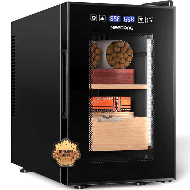 NEEDONE Cigar Humidor 16L Pro 1S, Smart Humidity & Temp Quiet Control System 2.0, Thermostatic Electric Cabinet for 100 Counts with Digital Hygrometer, Spanish Cedar Wood, Gifts for Men
