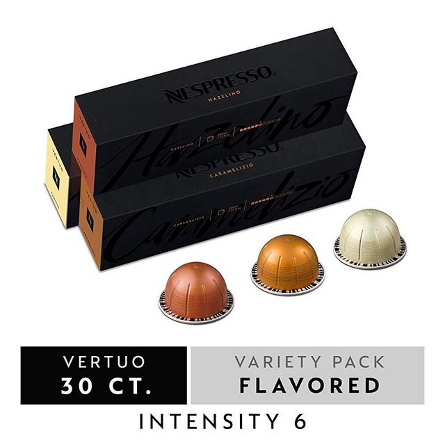 Nespresso Vertuo Flavored Roast Variety Pack | Vanizio + Caramelizio + Hazelino | 30-Count Single Serve Coffee Capsules