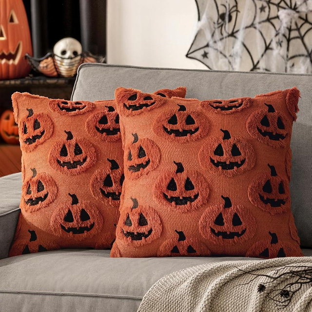 MIULEE Thanksgiving Fall Halloween Throw Pillow Covers 20x20 Decorative Pumpkin Pattern Pillowcases Soft Plush Faux Wool Cushions for Home Patio Sofa Couch,Dark Rust