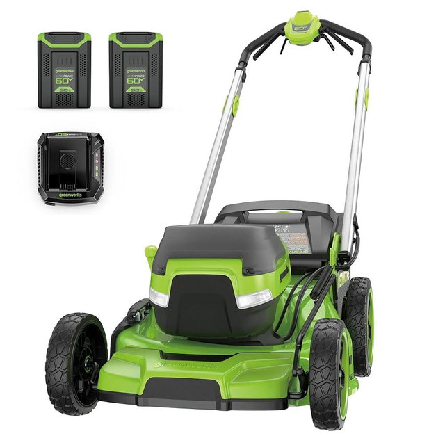 Greenworks 60V 21” Dual-Blade Self-Propelled Lawn Mower with (2) 5.0 Ah Batteries & Rapid Charger