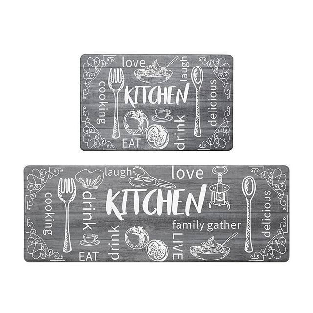 HEBE Anti Fatigue Kitchen Floor Mat 2 Pieces Cushioned Farmhouse Kitchen Rugs Set Waterproof Non Slip Comfort Heavy Duty Standing Mat Carpets for Kitchen, 17"x48"+17"x28"
