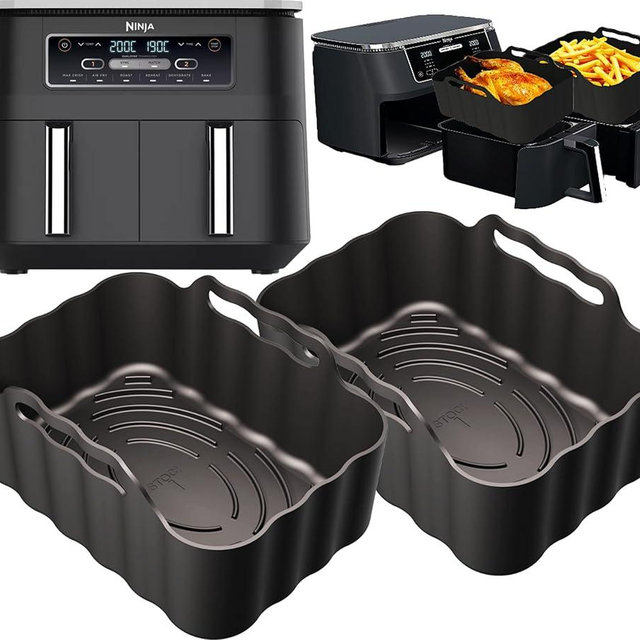 Ninja DZ201 8 QT Premium Silicone Liners | 8QT Air Fryer Liners | Specifically Made for Ninja DZ201 8QT | Reusable Silicone Liners for Ninja Foodi Dual Zone DZ201 8 Quart | 2PCS
