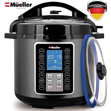 Mueller UltraPot 6Q Pressure Cooker Instant Crock 10 in 1 Pot with German ThermaV Tech, Cook 2 Dishes at Once, BONUS Tempered Glass Lid incl, Saute, Steamer, Slow, Rice, Yogurt, Maker, Sterilizer