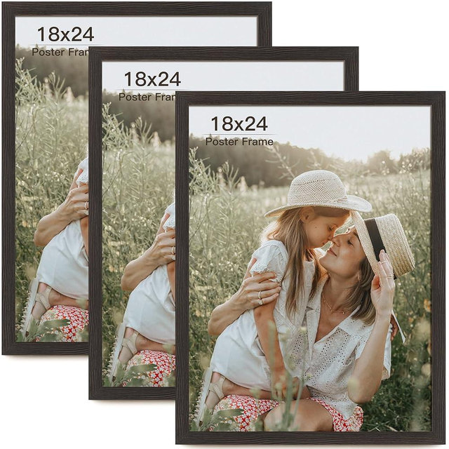 Momentworth 18x24 Frame Set of 3, Black Wood Grain 18x24 Poster Frame for Gallery Wall Mounting (3 Pack,Black)
