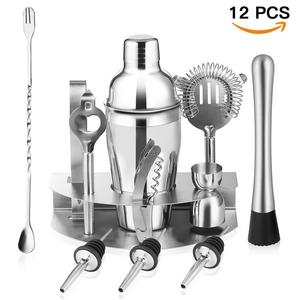 HOBFU Cocktail Bar Set 12 Piece Cocktail Shaker Kit With Bartender's Professional Shaker, Strainer, Jigger, Liquor Pourers, Stainless Steel