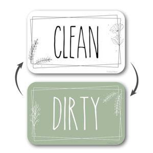 Double-Sided Dishwasher Magnet Clean Dirty Sign - Magnetic Signs That Say Clean/Dirty - Optional Metal Adhesive for Non-Metal Stainless Steel Dish Washers - Green & White