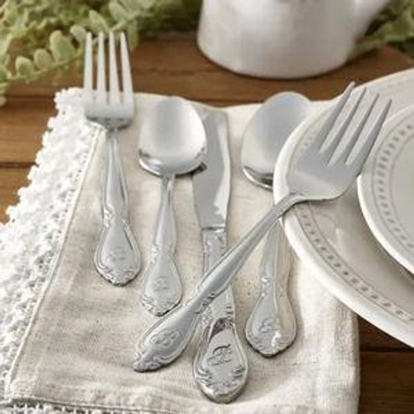 RiverRidge Rose Flatware 46-Piece Monogrammed and Non-Monogrammed Stainless Steel Silverware Set for 8 - Silver/B