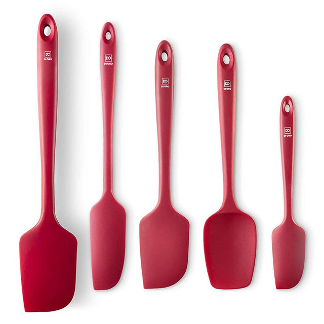Di Oro Seamless Series 5-Piece Silicone Spatula Set - 600°F Heat-Resistant Rubber Spatulas - Pro-Grade Kitchen Utensil Set - LFGB Certified and BPA Free Silicone - For Cooking and Baking (Red)