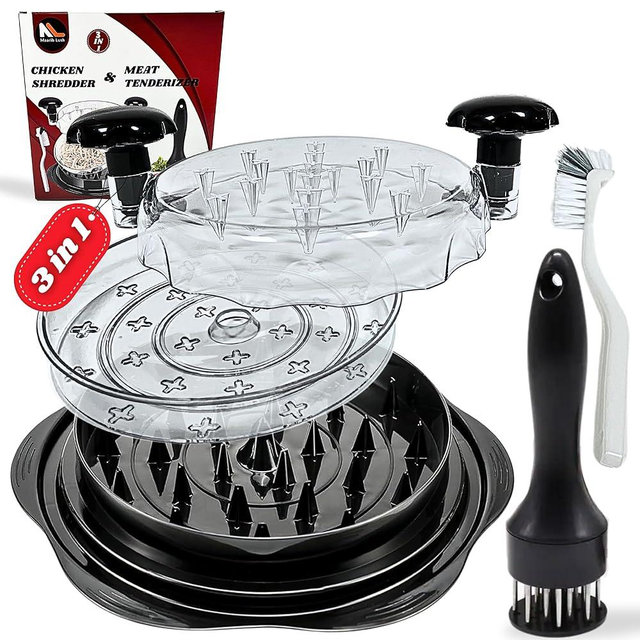 Chicken Shredder Tool Twist Large 3 layer With Meat Tenderizer Tool & Brush,Manual Chicken Breast Grinder,10'' Pro Meat Shredder, BPA Free Anti-Slip Ergonomic Handle,Suitable For Beef &Vegetable