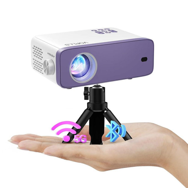Mini Projector, VOPLLS 1080P Full HD WiFi Bluetooth Video Projector, Portable Outdoor Home Theater Movie Projector, 50% Zoom, Compatible with HDMl, USB, AV, Smartphone/Tablet/Laptop (12000L)