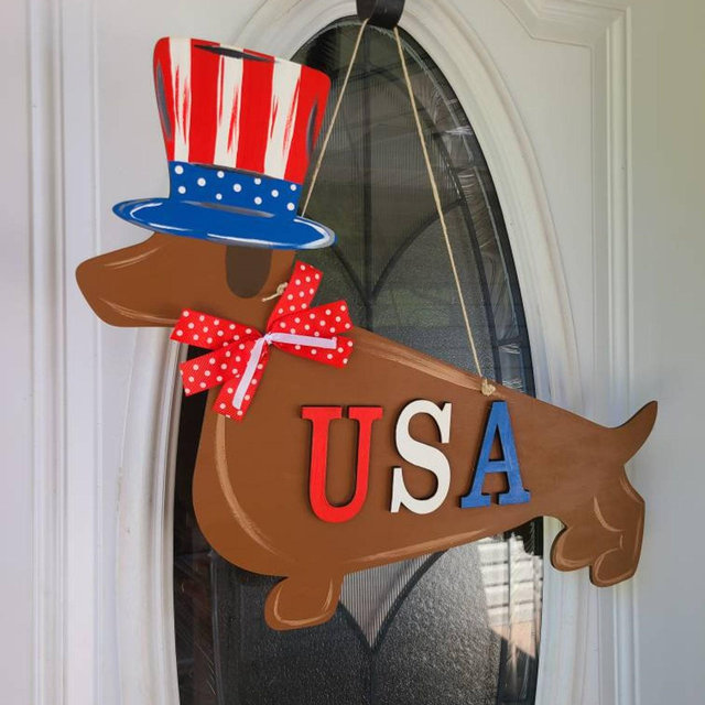 USA weenie dog door hanger