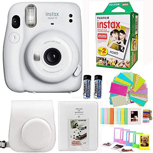 Fujifilm Instax Mini 11 Ice White Camera with Fuji Instant Film Twin Pack (20 Pictures) + White Case + Strep, Album, Stickers, and More Accessories Bundle