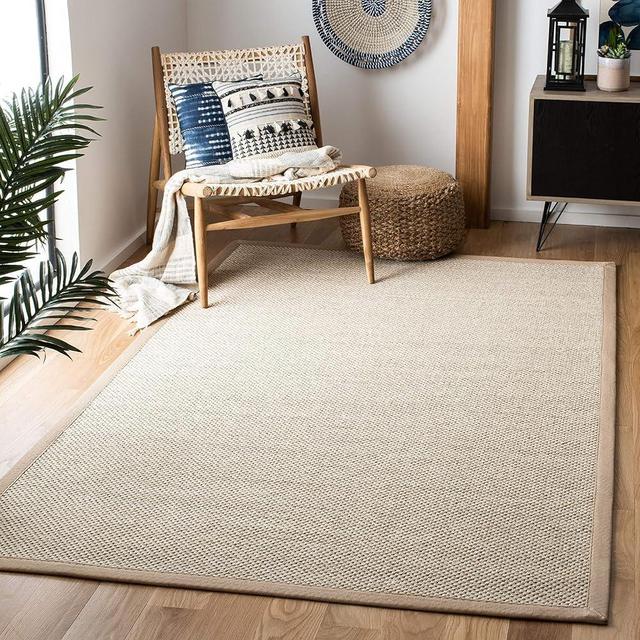SAFAVIEH Natural Fiber Collection Area Rug - 6' x 9', Marble & Linen, Border Sisal Design, Easy Care, Ideal for High Traffic Areas in Living Room, Bedroom (NF143B)