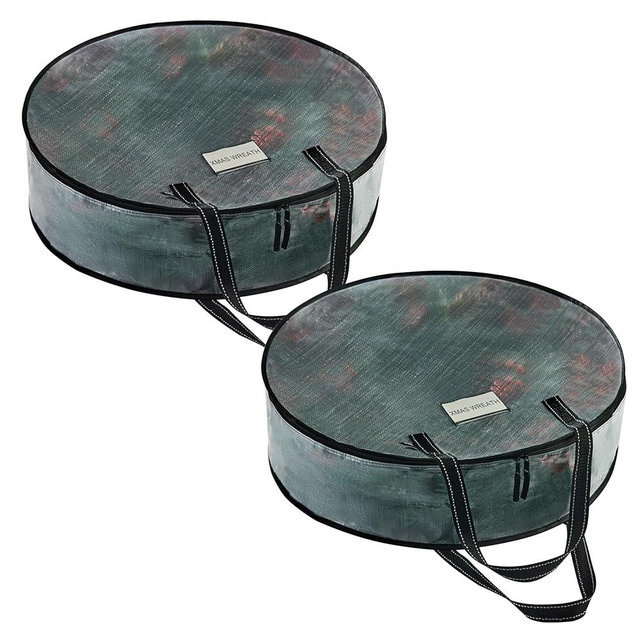 VENO 2 Pack Christmas Wreath Storage Container - 36 Inch Clear Wreath Bag, Christmas Garland and Holiday Decoration Organizers with Zipper and Durable Handles (Clear, 36"-2 Pack)