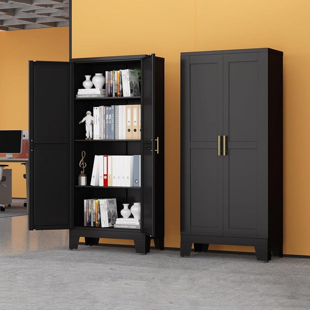 RISTERN Black Metal Storage Cabinet, 61" Steel Cabinets for Home Office, Kitchen Pantry Storage Cabinet with Doors and 3 Adjustable Shelves, Metal Tool Cabinet, for Office, Home, Garage, School