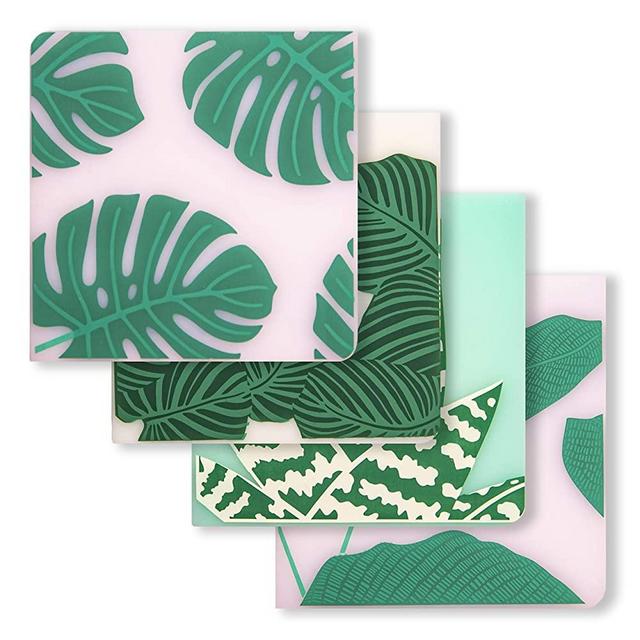 modern-twist Set of 4 Coasters 100% plastic-free silicone, tabletop, dining, decoration, modern design, Monstera Mixed