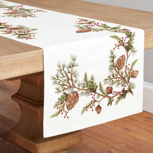 Forest Pinecone Embroidered Cotton Table Runner (18" x 108")