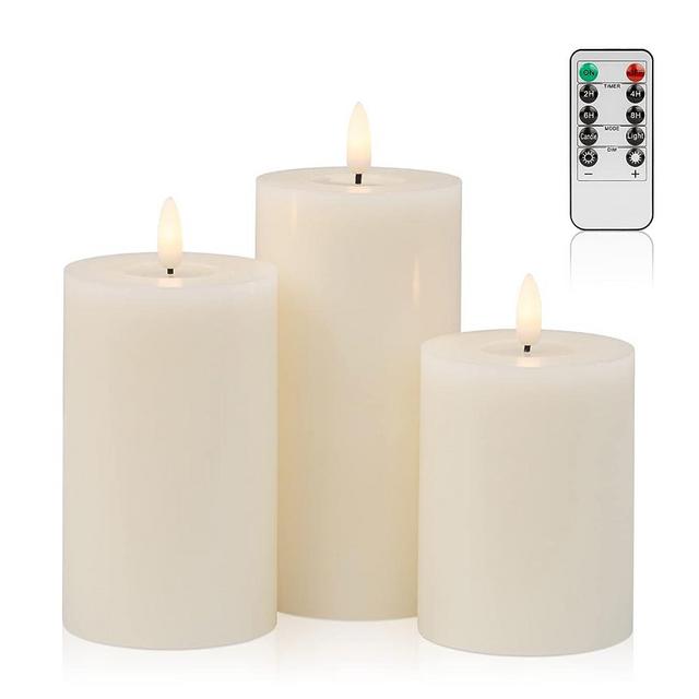 ANGELLOONG Flickering Flameless Candles with Remote, Real Wax Battery Operated Candles with Timer, Fake LED Pillar Candles for Wedding Holiday Farmhouse Home Decor, Ivory