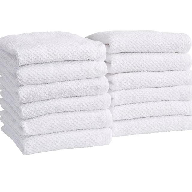 12-Pack 100% Cotton, Quick-Dry Textured Washcloths. Ultra-Absorbant, Popcorn Weave. Acacia Collection. (Wash 12pk, Optic White)