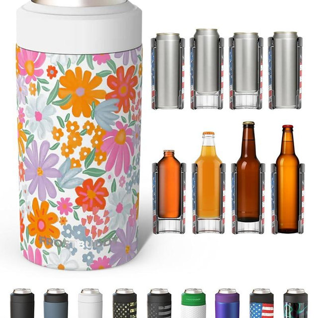 Frost Buddy Universal Can Cooler - Fits all - Stainless Steel Can Cooler for 12 oz & 16 oz Regular or Slim Cans & Bottles - Stainless Steel (Mother Nature)