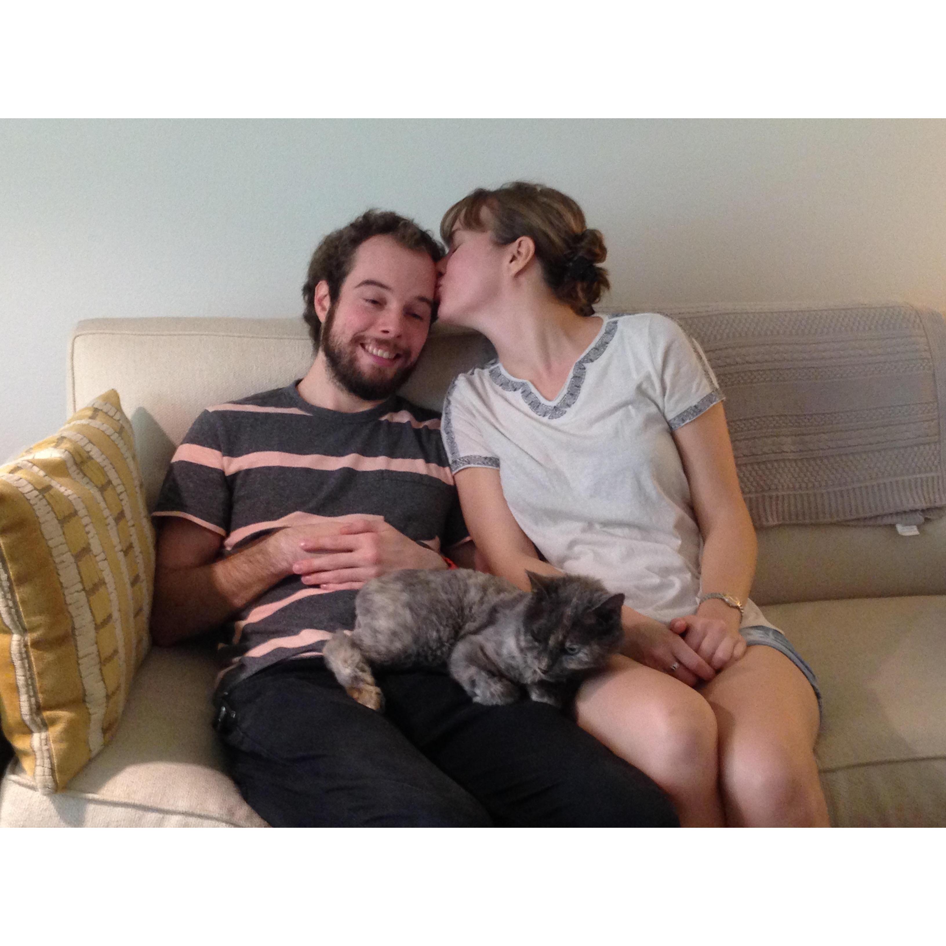 Rescued and adopted our cat Gus in October 2015 after she was discovered stuck in a backyard fence. Gus is our very special tripod kitty!