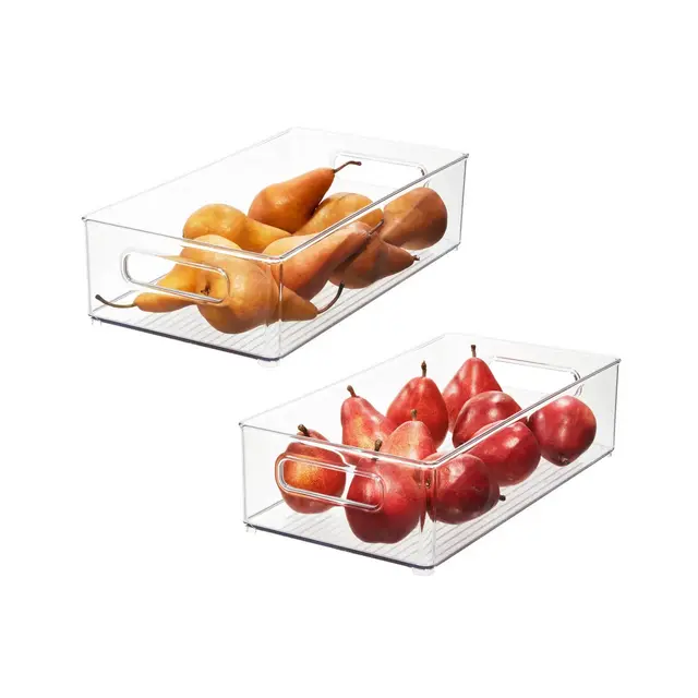 iDESIGN Plastic Refrigerator and Freezer Storage Bin: Clear Kitchen Cabinet & Fridge Organizers, Set of 2, 14.5"x8"x4"