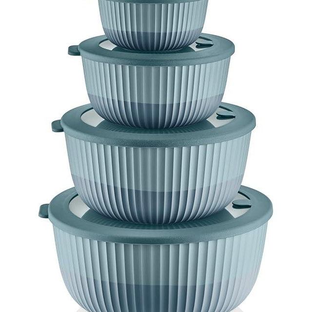 Mixing Bowl Set with Airtight Lids-8-Piece Nesting, Stackable Plastic Kitchen Bowls for Mixing & Food Prep-BPA-Free,Dishwasher,Microwave & Freezer Safe