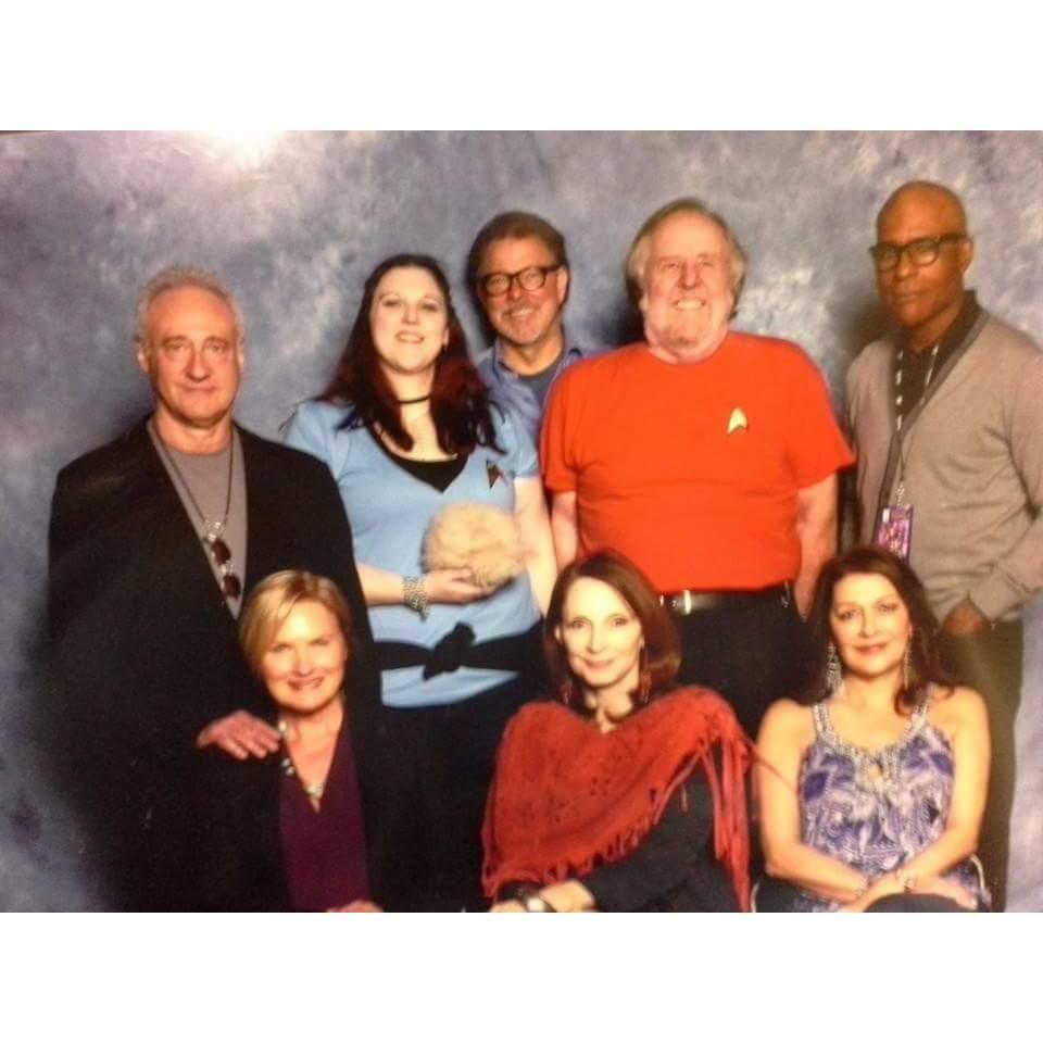 Christina and her dad nerding out with the Star Trek: TNG cast