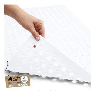 GORILLA GRIP Patented Bath Tub Shower Mat, Machine Washable Bathtub Floor Liner Mats, Suction Cups and Drain Holes to Keep Tubs Clean, Soft on Feet, Bathroom Essentials, 35x16 Inch, White