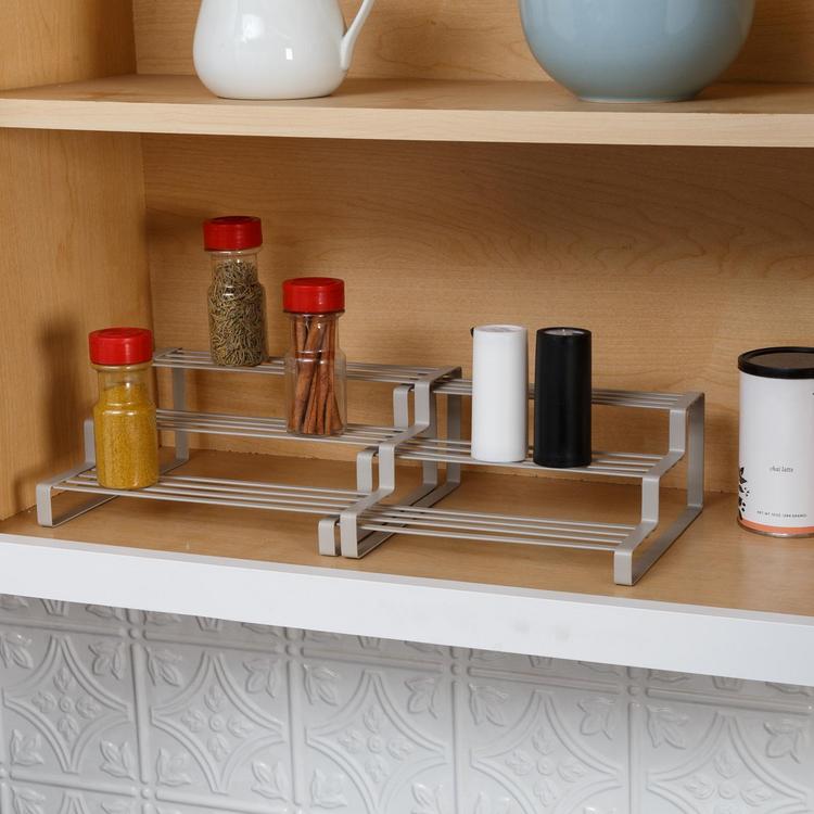 Countertop Organizer, Cupboard Stand Spice Rack, 13 Cabinet Pantry Shelf,  Organization and Storage For Kitchen Bathroom, Metal Plate Milky White