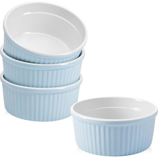 NUTRIUPS Ramekins 14oz Oven Safe Set of 4, Porcelain Pudding Cups for Creme Brulee Souffle, Ceramic Ramekins Set for Baking (Blue, 14oz)