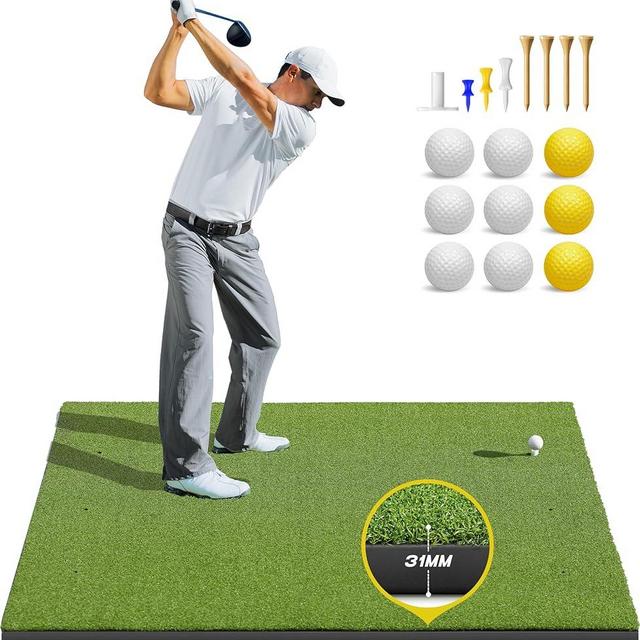 Bltend Golf Mat, 5x4ft Golf Hitting Mats Practice Outdoor Indoor, Artificial Turf Golf Practice Mats with Rubber Tees, 9 Golf Balls, 8 Golf Tees