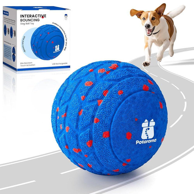 Potaroma Dog Ball Toys, Interactive Motion Activated 3 Mode Automatic Bouncing Ball Toys Durable E-TPU Material for Medium/Large Dogs, USB Rechargeable 3.2 Inches