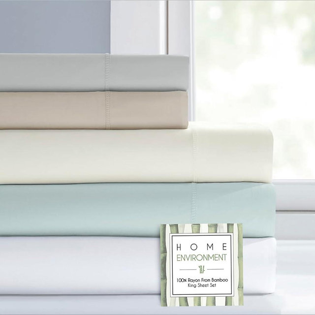 Home Environment Queen Bamboo Sheets, Authentic 100% Rayon Derived from Bamboo Bed Sheet Set, Luxuriously Soft & Cooling, Durable Weave, Strong & Long Lasting (White, Queen)