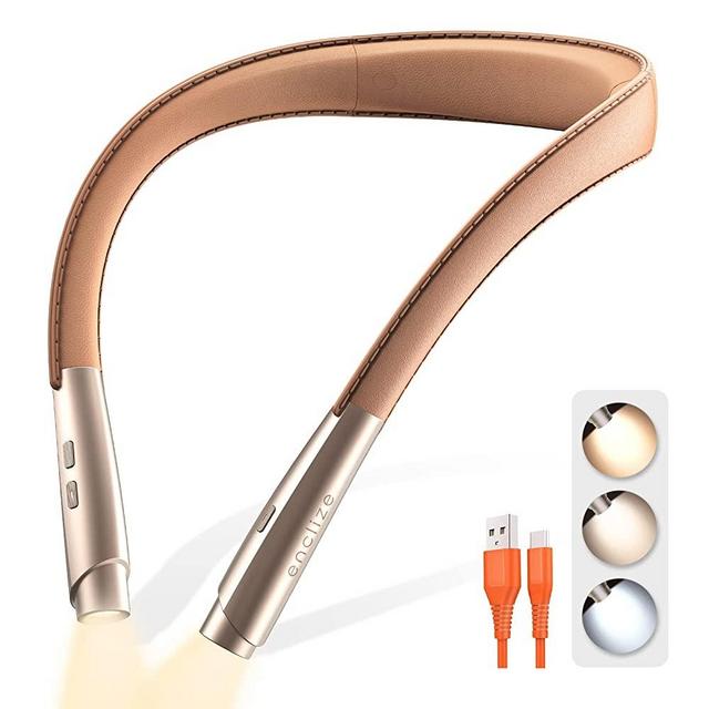 enclize Rechargeable LED Neck Reading Light, Book Lights for Reading in Bed,Stepless Dimming Book Light, Flexible Soft Arms,Leather Like, Long Lasting. Perfect for Knitting, Crafts, and Readers