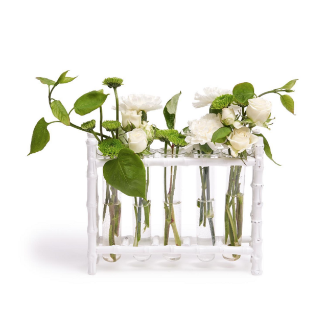 White Bamboo Vase with Glass Tubes