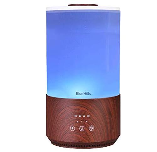 BlueHills Premium 4000 ml Tall Essential Oil Diffuser 4L 4 Liter Extra Large 50 Hour Run Aroma Humidifier 1 Gallon Big Capacity High Mist Output for Large Room Lights Dark Wood Grain T402