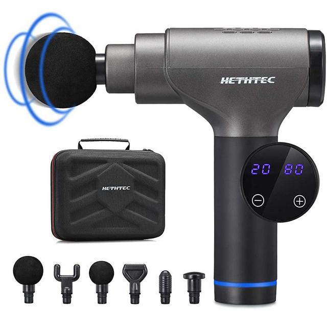 Hethtec Massage Gun, Handheld Muscle Massager for Pain Relief, 20 Speed, Includes 6 Massage Heads and Carrying Case