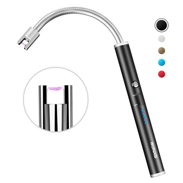 RONXS Lighter, Upgraded Candle Lighter Camping Lighter Grill Lighter USB Lighter Plasma Arc with LED Battery Display Safety Switch, Longer Flexible Neck for Candle Cooking BBQs Fireworks