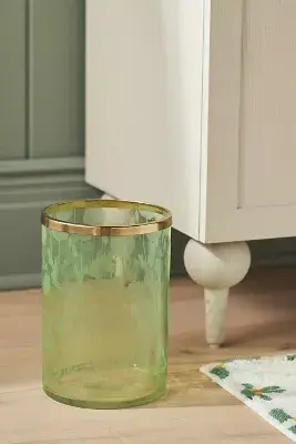 Floral Etched Glass Waste Basket