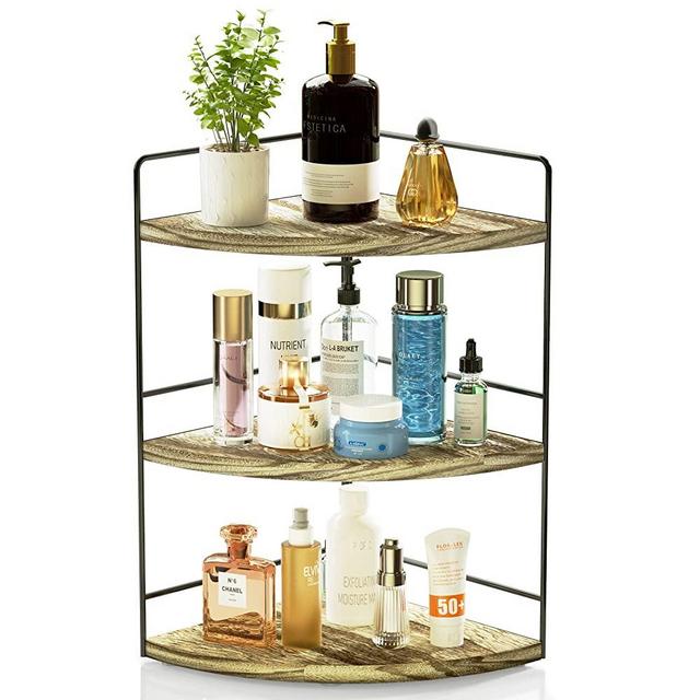 ZGO 3-Tier Bathroom Organizer Countertop, Corner Bathroom Counter Organizer, Makeup Organizer for Vanity Skincare Organizers and Storage, Kitchen Counter Shelf Organizer Perfume Organizer(Wood)