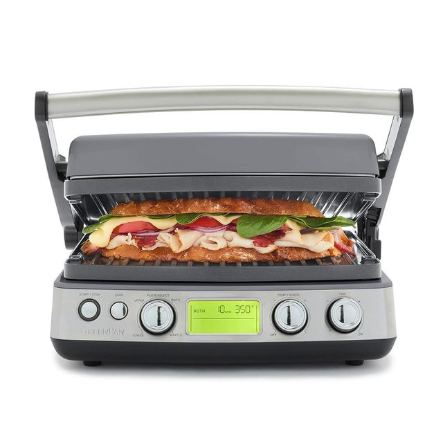 GreenPan Elite 7-in-1 Multi-Function Contact Grill & Griddle, Healthy Ceramic Nonstick Aluminum, Grill & Waffle Plates, Adjustable Shade & Shear, Closed Press/Open Flat Surface, PFAS-Free, Graphite