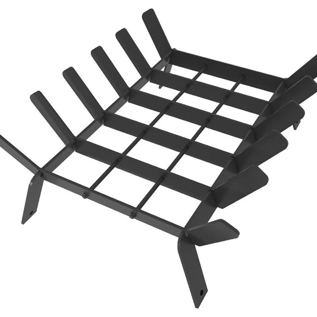 AnBaiMei 17 Inch Heavy Duty Fireplace Grate, Small Fire Wood Log Burning Rack Holder with 6 Support Bars for Indoor Outdoor Fire Place Accessories, Wrought Iron Firewood Stove Insert, Black