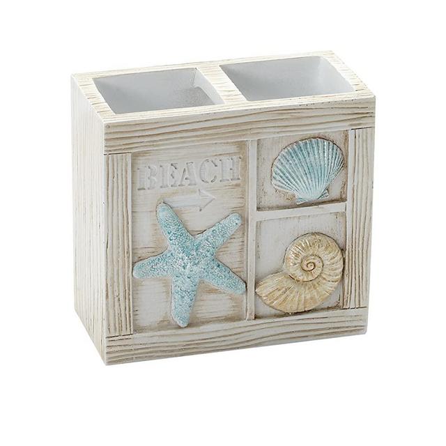 Zenna Home Seaside Serenity Toothbrush Holder, Coastal Beach Theme Bathroom Accessory