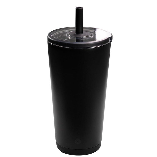 HydroJug Everyday Tumbler 20 oz – Ceramic-Lined Insulated Tumbler with Straw and Soft-Touch Lid, Cup Holder Friendly, Double-Wall Vacuum Insulation, Reusable Travel Cup – Black