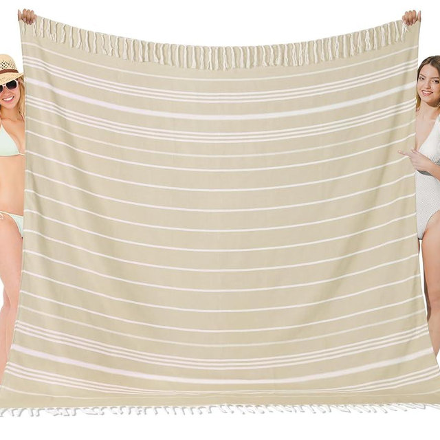 Oversized Turkish Beach Towel Blanket XXL Cotton Sandproof Towels Boho Woven Extra Large Big Sand Free Giant Throw Thick Blankets Huge Quilt XL Picnic Camping Necessities Cloud For Adult Gifts Beige