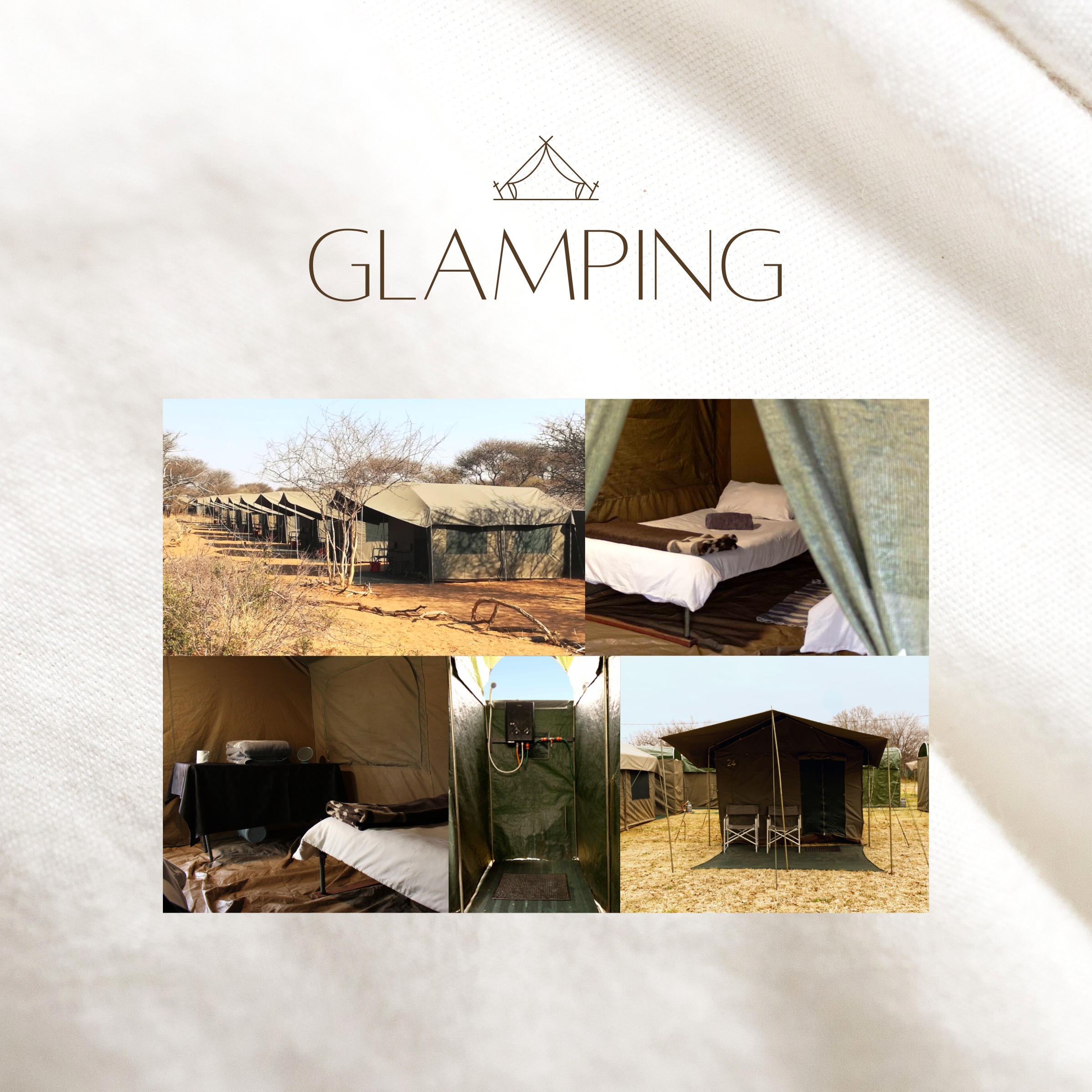 Some images of the glamping setup. Each tent has a private toilet and shower
