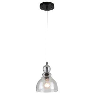 1-Light Brushed Nickel Adjustable Mini Pendant with Hand-Blown Clear Seeded Glass