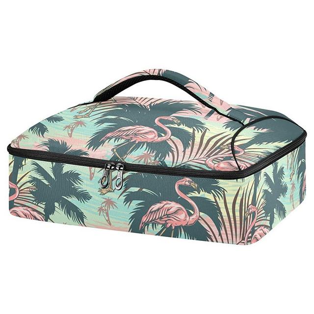BOENLE Insulated Casserole Carrier for Hot or Cold Food Pink Flamingos Green Leaves Casserole Carriers Delivery Bag for Travel Potluck Parties, Picnic, Beach