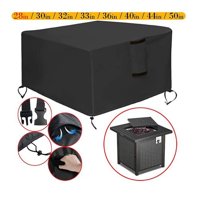 Saking Gas Fire Pit Table Cover Square 28x28x25 inch - Waterproof Windproof Anti-UV Heavy Duty for Patio Firepit Furniture